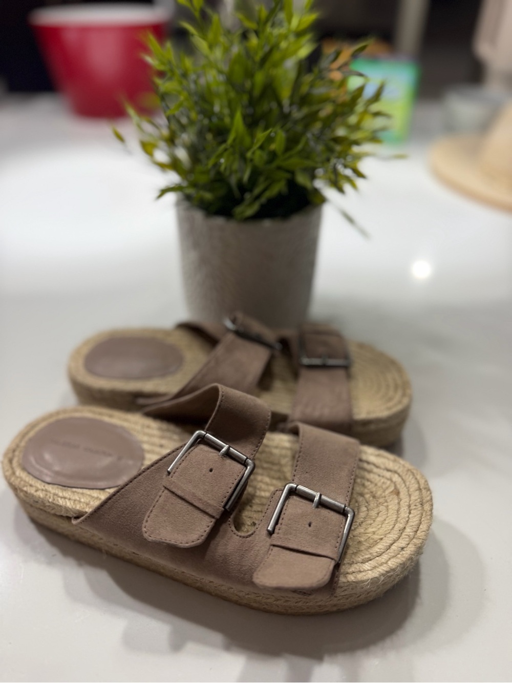 Pull&Bear Brown Double-Buckle Espadrille Slide Sandals